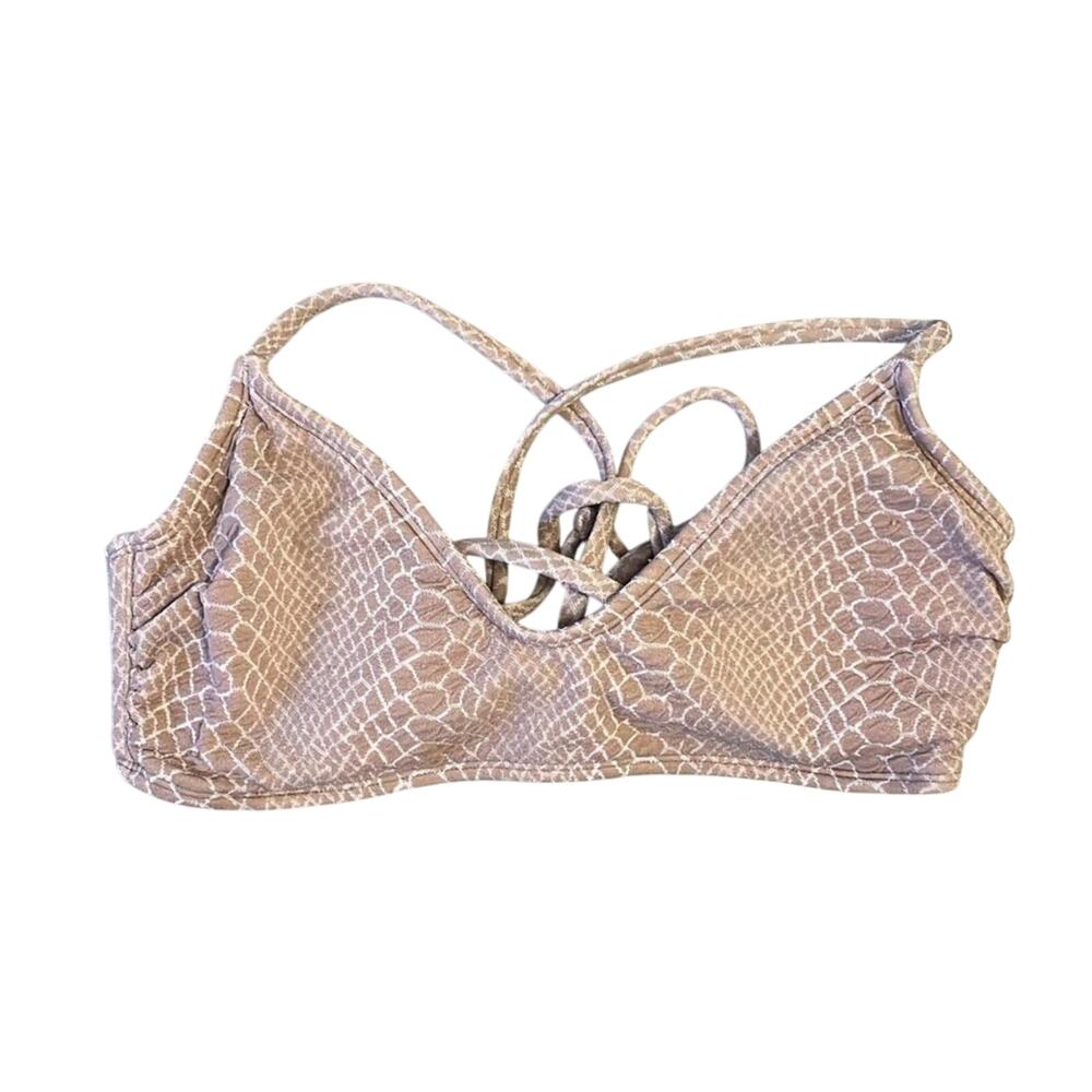 Xhilaration Brown Snakeskin Textured Lace Up Bralette Swim Bikini Top Size S